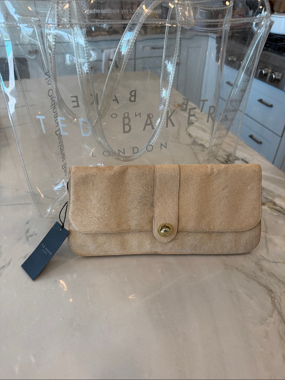 Ted Baker Bundle (1)Beige Clutch and (1)Large Clear Icon Tote